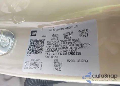 2021 Chevrolet Colorado 4Wd Short Box Zr2 z USA, uszkodzony, nr VIN 1GCGTEEN4M1290119